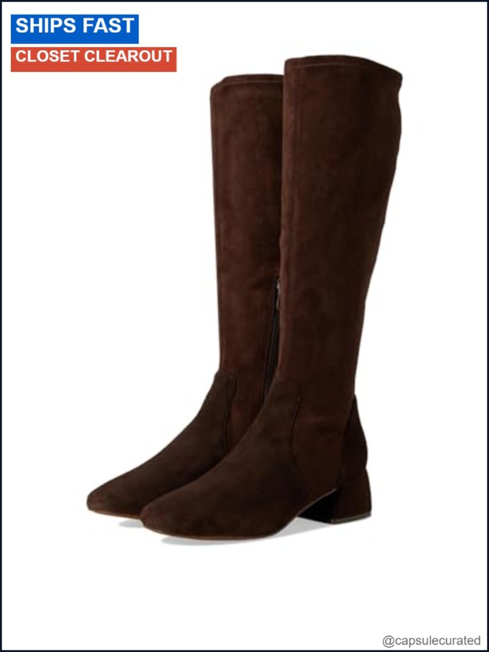 Suede Knee-High Stretch Pull On Boot Block Heel Comfort Insole